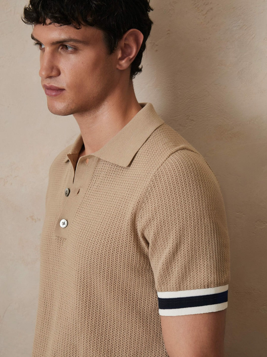| Ché Cotton Knit Polo Shirt in Camel Brown | Reiss Men New