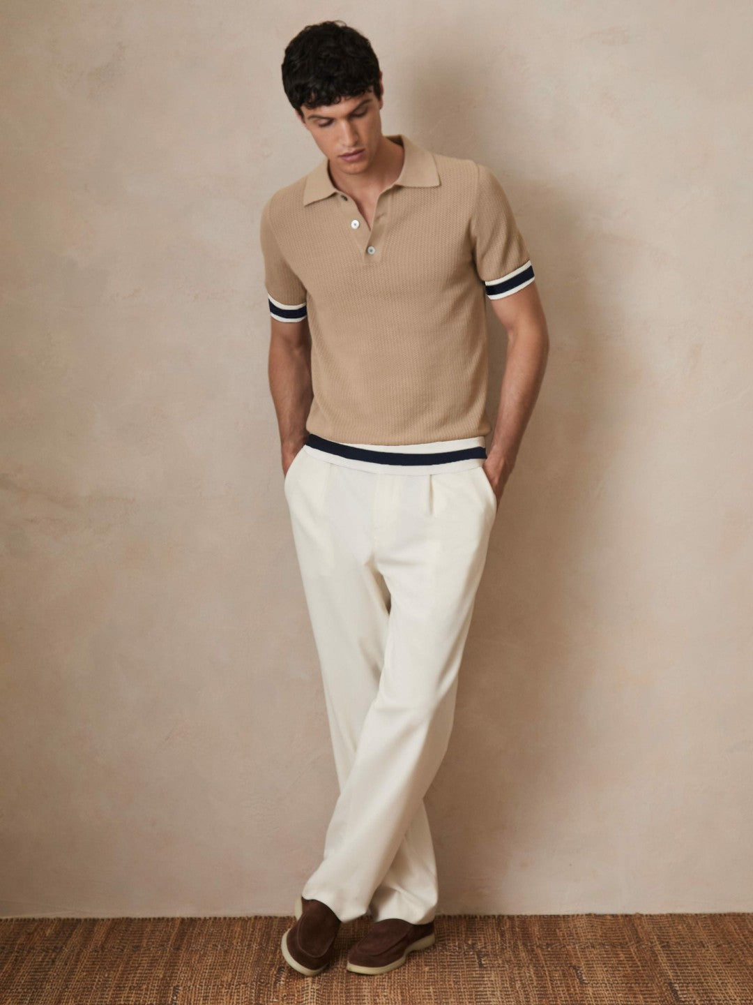 | Ché Cotton Knit Polo Shirt in Camel Brown | Reiss Men New