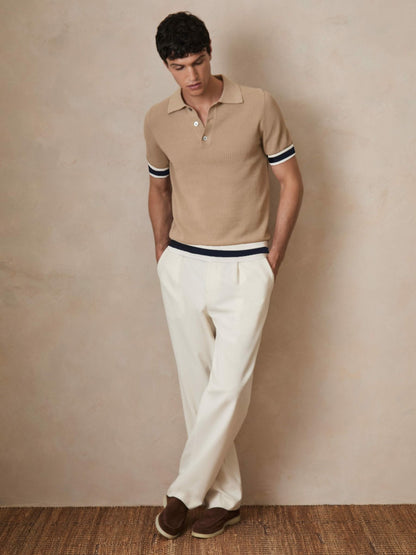 | Ché Cotton Knit Polo Shirt in Camel Brown | Reiss Men New