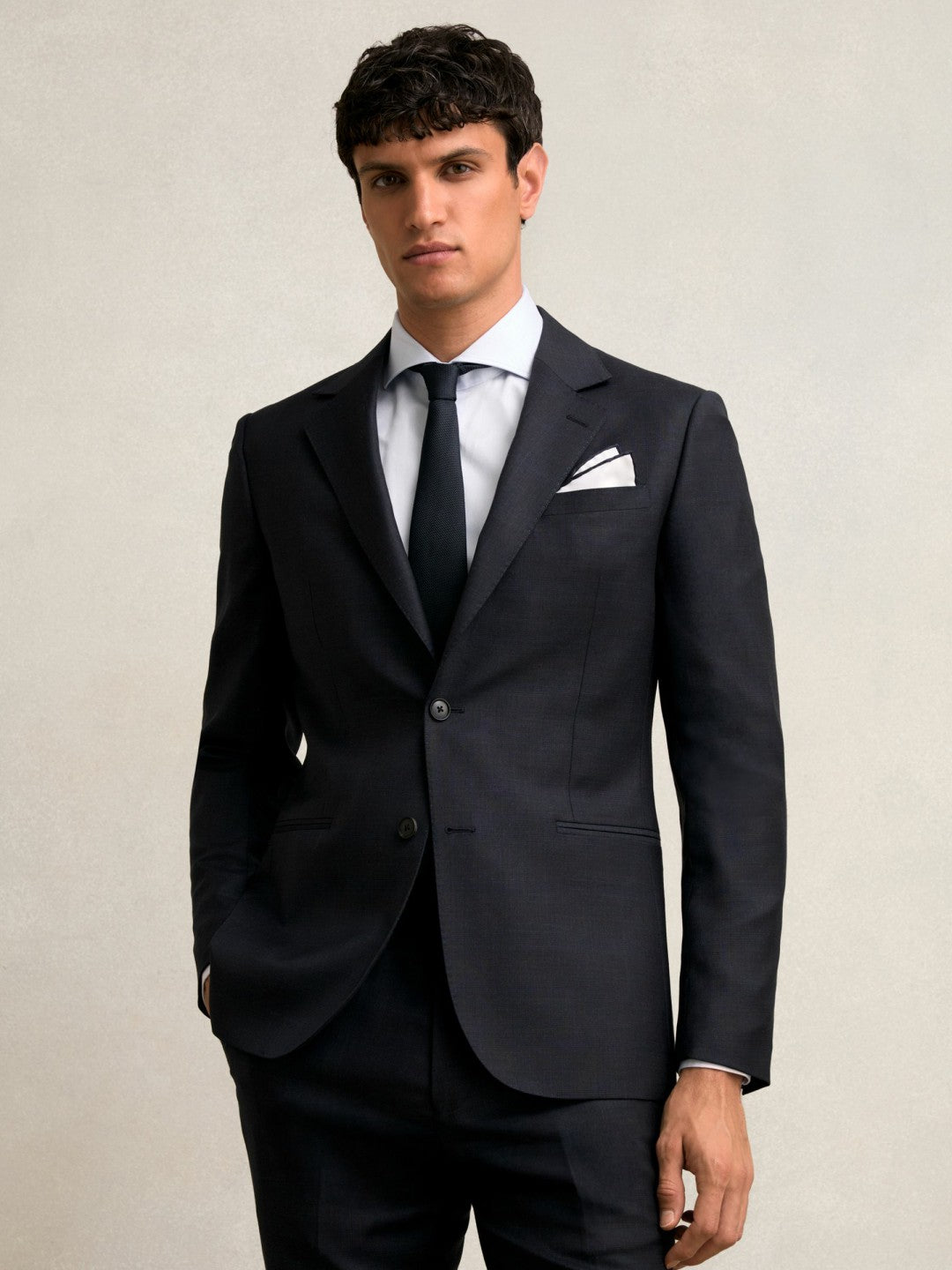Slim-Fit Wool Single Breasted Check Suit Blazer in Navy | Reiss Men New