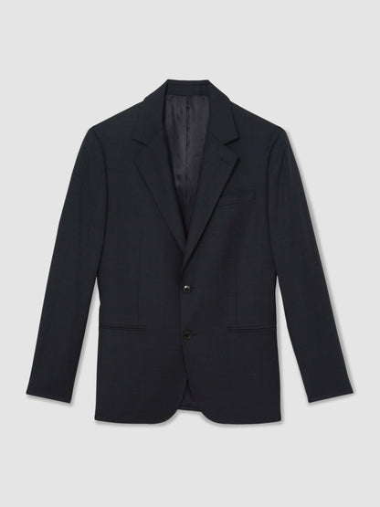 Slim-Fit Wool Single Breasted Check Suit Blazer in Navy | Reiss Men New