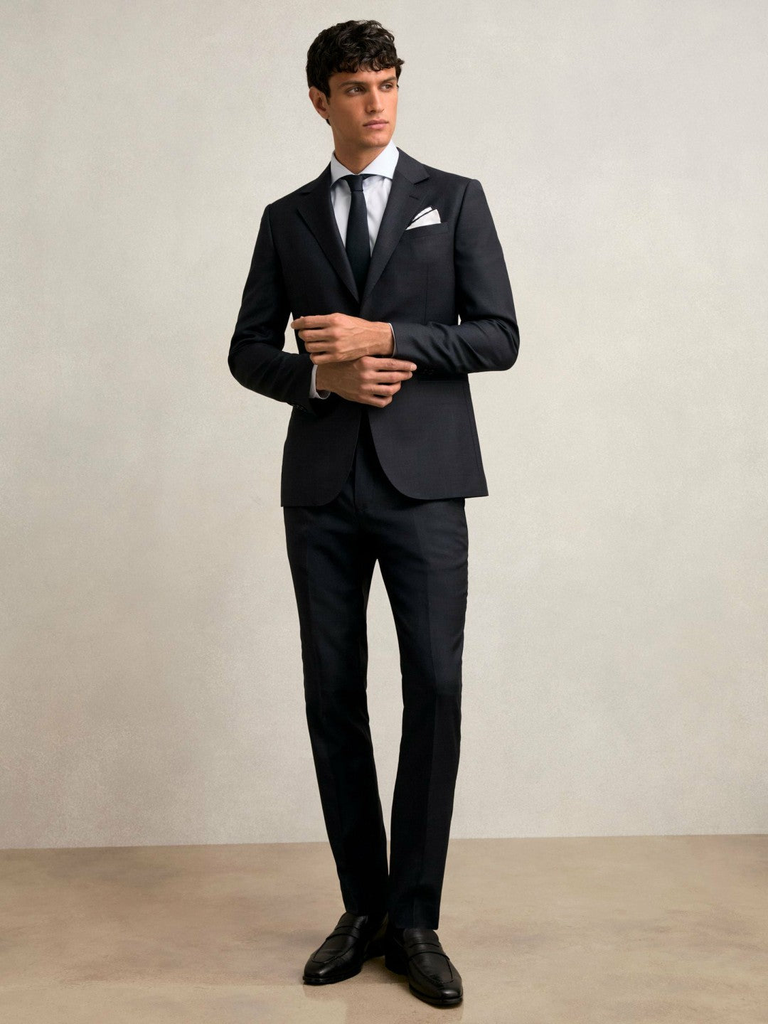 Slim-Fit Wool Single Breasted Check Suit Blazer in Navy | Reiss Men New