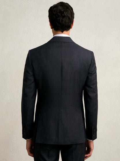 Slim-Fit Wool Single Breasted Check Suit Blazer in Navy | Reiss Men New