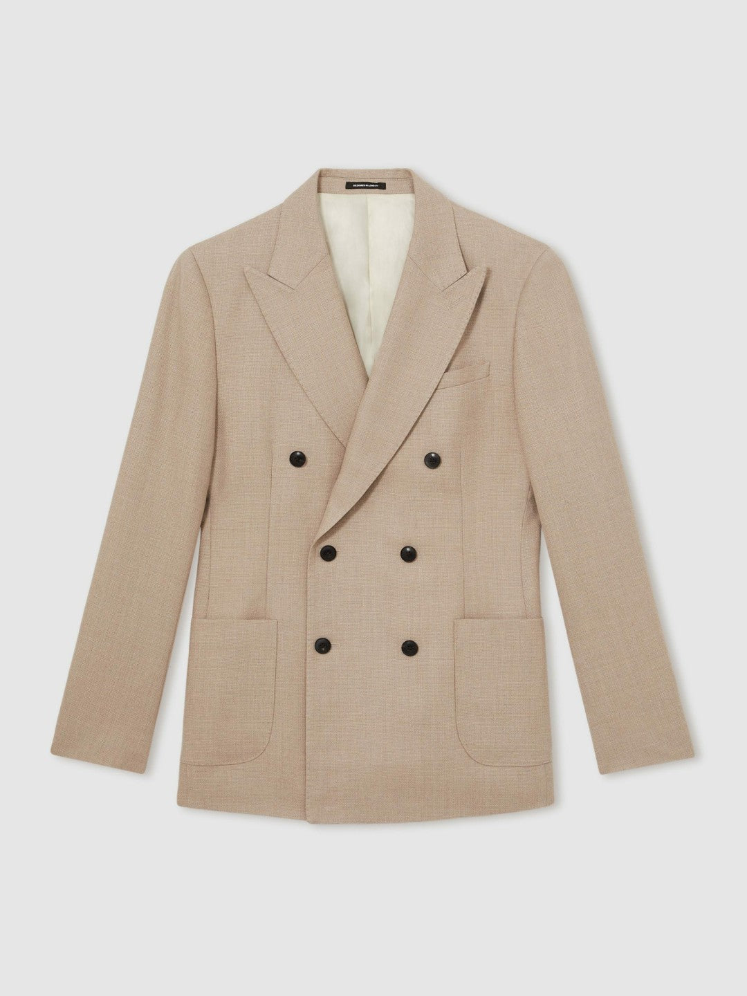 Slim-Fit Wool-Blend Double-Breasted Suit Blazer in Oatmeal Brown | Reiss Men Premium