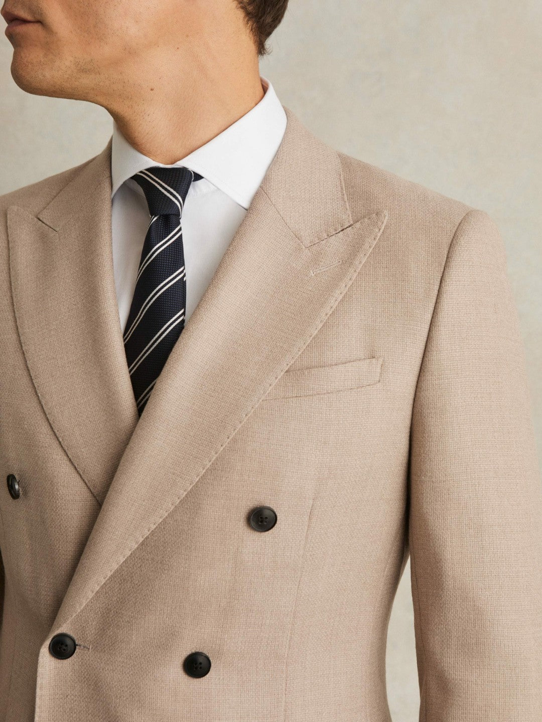 Slim-Fit Wool-Blend Double-Breasted Suit Blazer in Oatmeal Brown | Reiss Men Premium