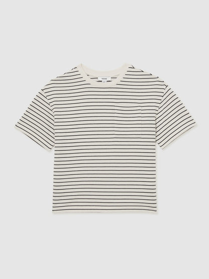 13-14 yrs Cotton-Blend Stripe T-Shirt in White/Navy | Reiss Children & Baby Signature