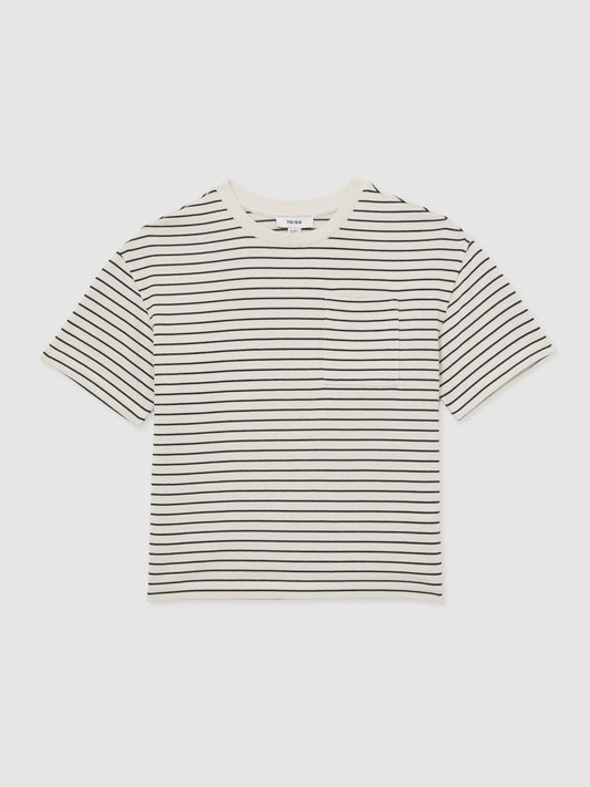 13-14 yrs Cotton-Blend Stripe T-Shirt in White/Navy | Reiss Children & Baby Signature
