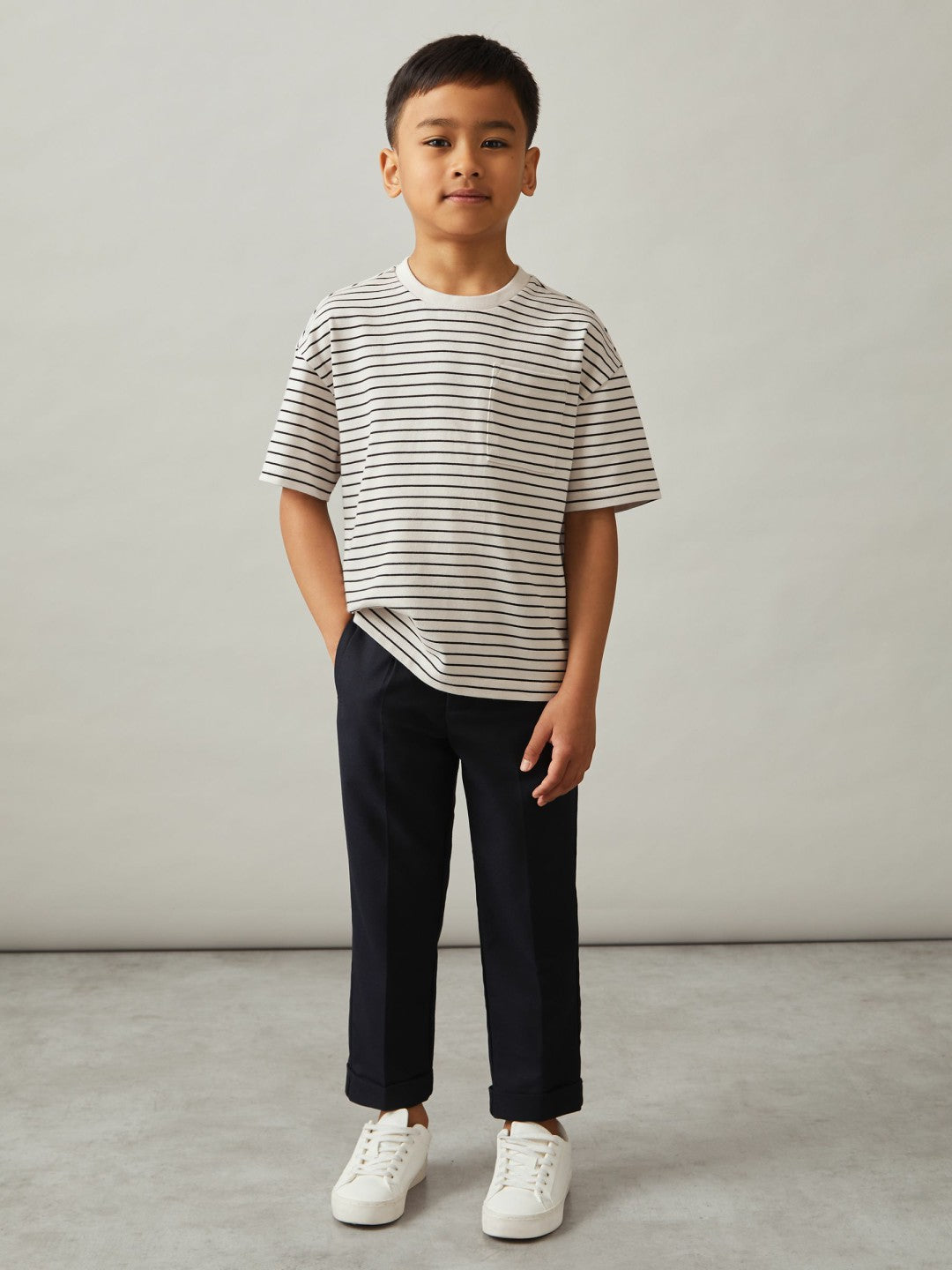 13-14 yrs Cotton-Blend Stripe T-Shirt in White/Navy | Reiss Children & Baby Signature