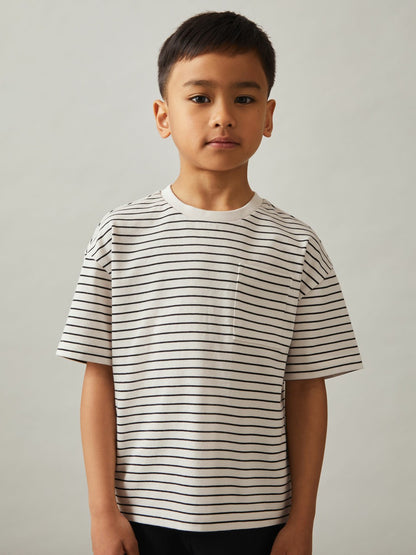13-14 yrs Cotton-Blend Stripe T-Shirt in White/Navy | Reiss Children & Baby Signature