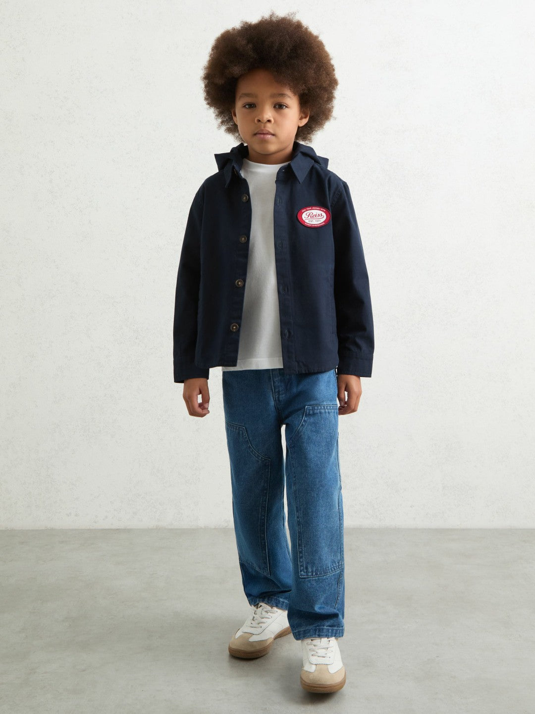 Cotton Removable-Hood Motor Cars Jacket in Navy | Reiss Children & Baby Recommended