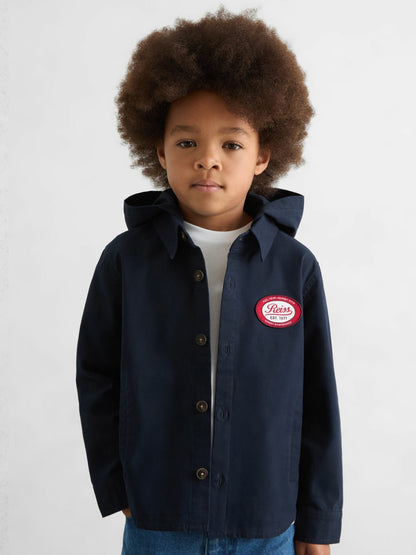 Cotton Removable-Hood Motor Cars Jacket in Navy | Reiss Children & Baby Recommended