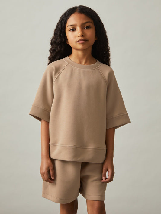 9-13 yrs Modal-Blend Sweatshirt And Shorts Set in Mink | Reiss Children & Baby Signature