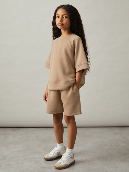 9-13 yrs Modal-Blend Sweatshirt And Shorts Set in Mink | Reiss Children & Baby Signature