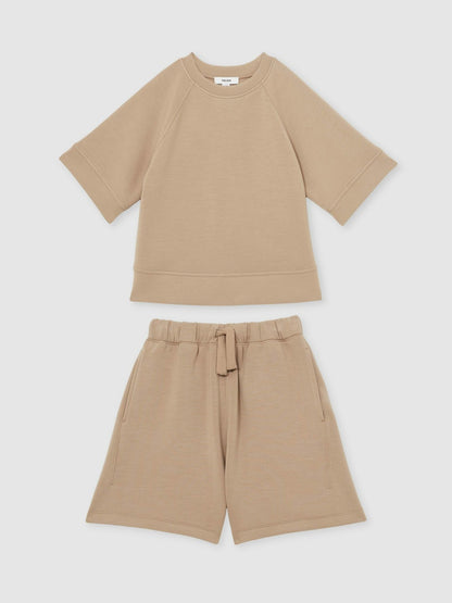 13-14 yrs Modal-Blend Sweatshirt And Shorts Set in Mink | Reiss Children & Baby Signature