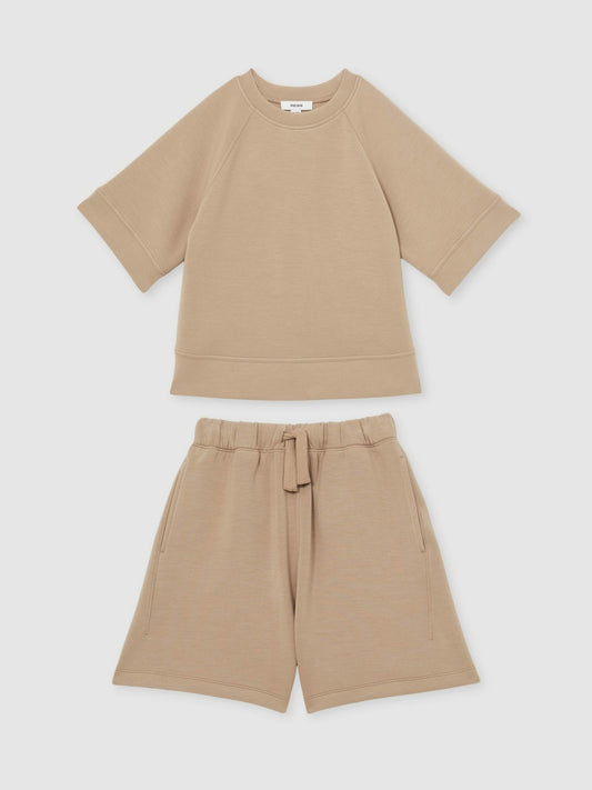 13-14 yrs Modal-Blend Sweatshirt And Shorts Set in Mink | Reiss Children & Baby Signature
