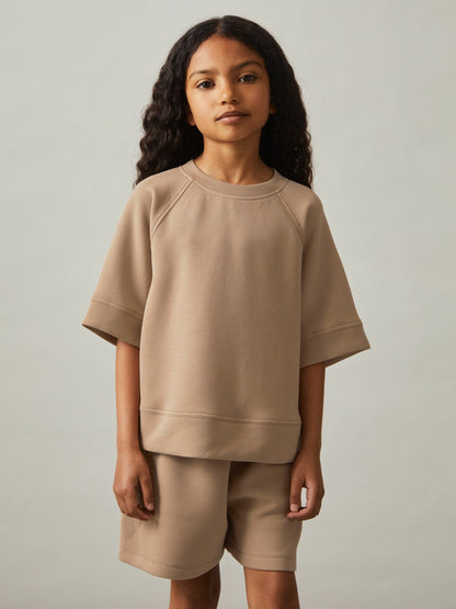 13-14 yrs Modal-Blend Sweatshirt And Shorts Set in Mink | Reiss Children & Baby Signature