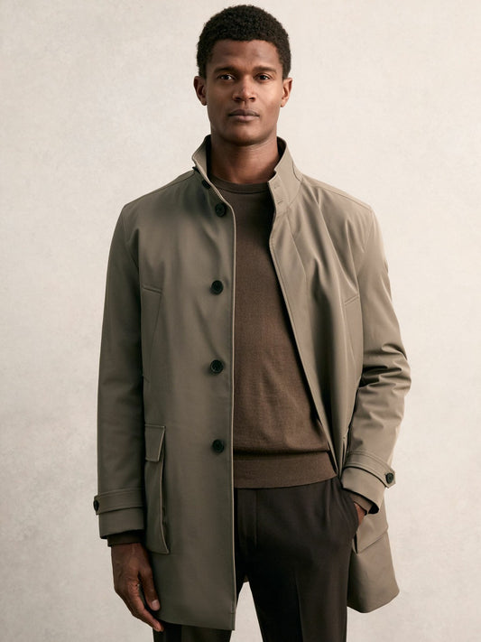 Hybrid Removable-Gilet Overcoat in Mushroom Brown | Reiss Men Signature