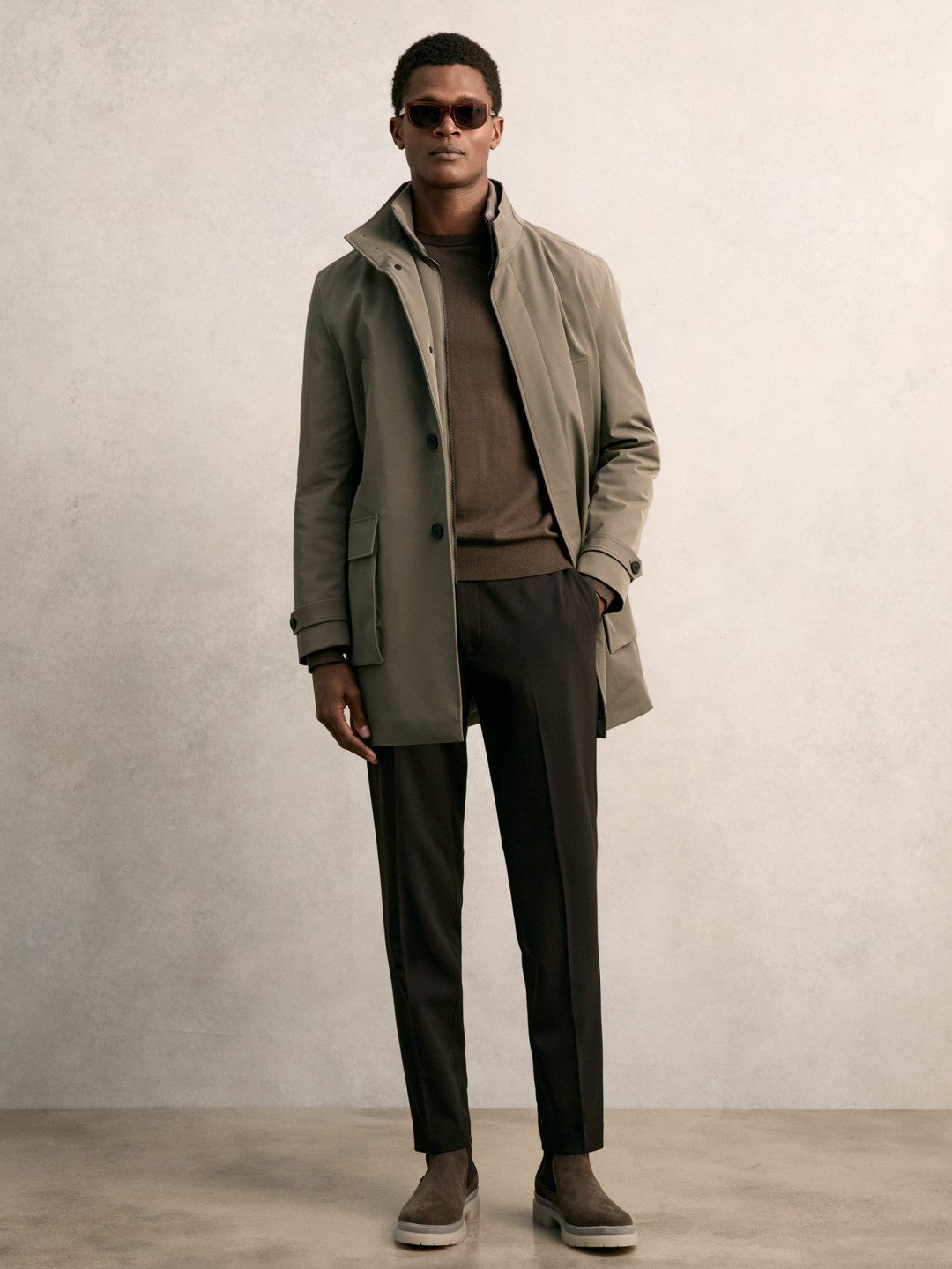Hybrid Removable-Gilet Overcoat in Mushroom Brown | Reiss Men Signature