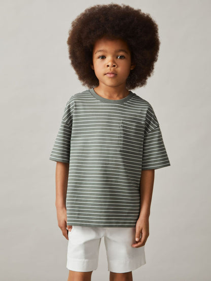 13-14 yrs Cotton-Blend Stripe T-Shirt in Sage/White | Reiss Children & Baby Popular