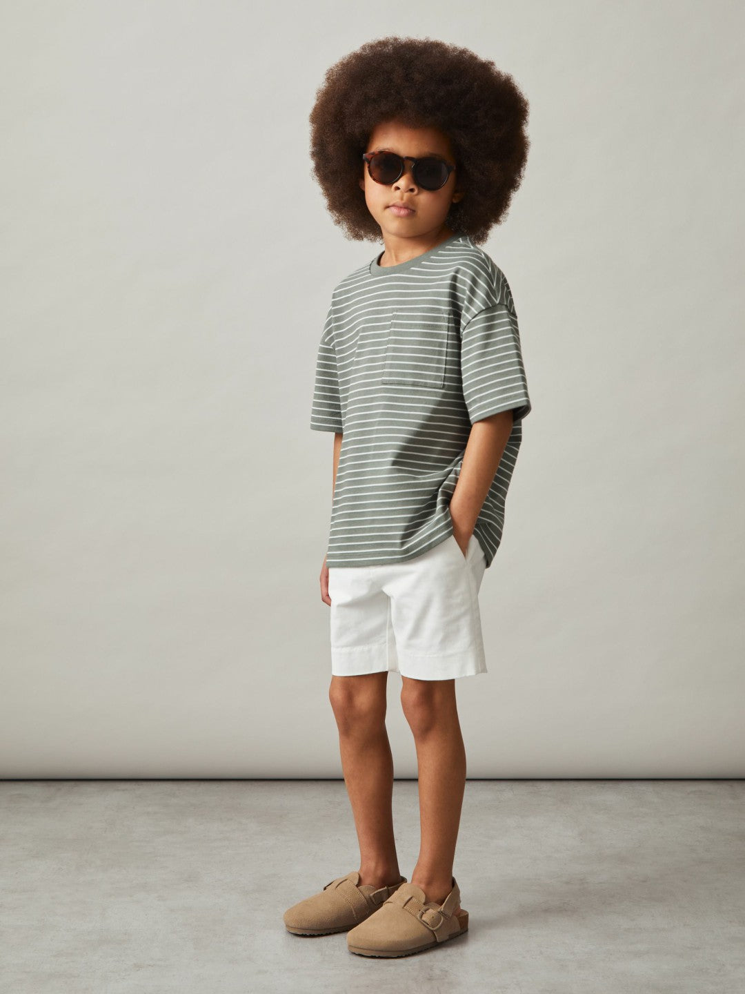 13-14 yrs Cotton-Blend Stripe T-Shirt in Sage/White | Reiss Children & Baby Popular