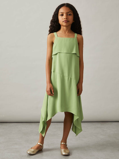 9-13 yrs Handkerchief-Hem Sleeveless Dress in Green | Reiss Children & Baby Best Seller