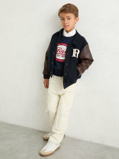 13-14 yrs Motor Cars Press-Stud Bomber Jacket in Navy/Brown | Reiss Children & Baby Premium