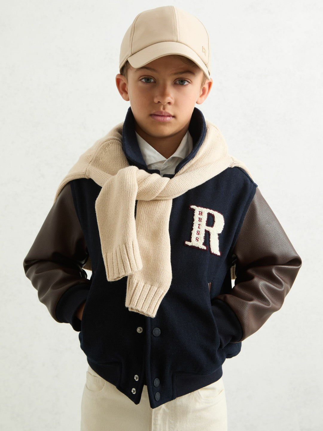 13-14 yrs Motor Cars Press-Stud Bomber Jacket in Navy/Brown | Reiss Children & Baby Premium