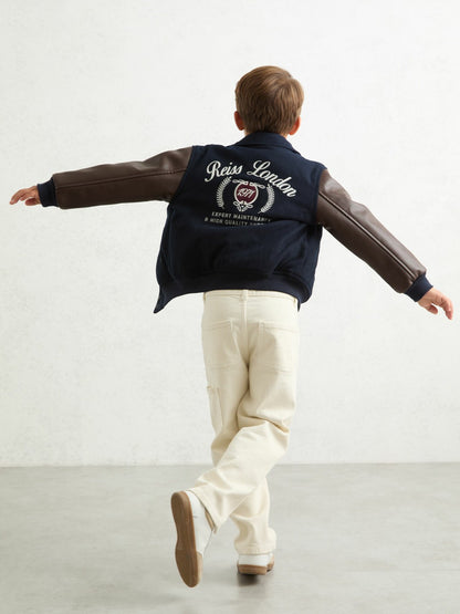 13-14 yrs Motor Cars Press-Stud Bomber Jacket in Navy/Brown | Reiss Children & Baby Premium