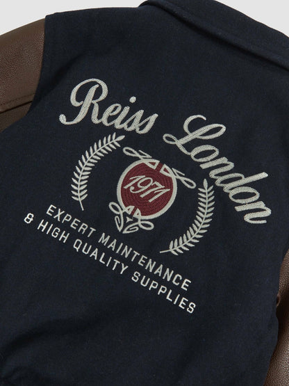 13-14 yrs Motor Cars Press-Stud Bomber Jacket in Navy/Brown | Reiss Children & Baby Premium