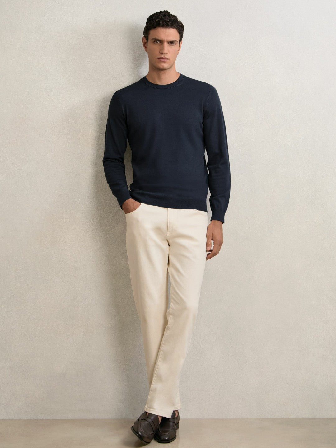 Merino Wool Crew Neck Jumper in Midnight Navy | Reiss Men Recommended