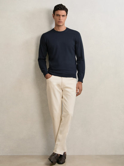 Merino Wool Crew Neck Jumper in Midnight Navy | Reiss Men Recommended