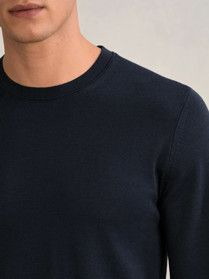 Merino Wool Crew Neck Jumper in Midnight Navy | Reiss Men Recommended