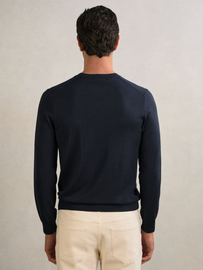 Merino Wool Crew Neck Jumper in Midnight Navy | Reiss Men Recommended