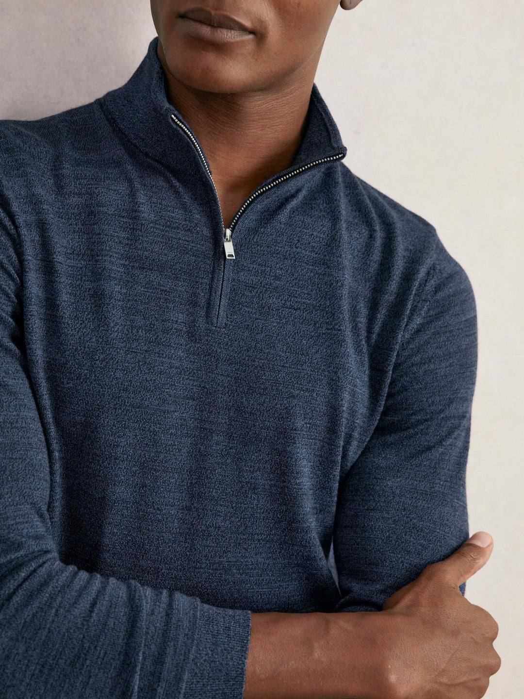 Merino Wool Half-Zip Jumper in Denim Jaspe | Reiss Men Signature
