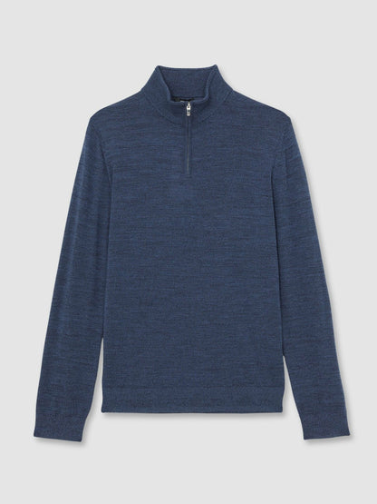 Merino Wool Half-Zip Jumper in Denim Jaspe | Reiss Men Signature
