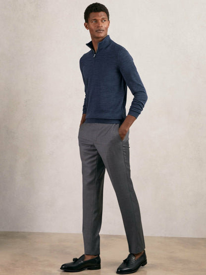 Merino Wool Half-Zip Jumper in Denim Jaspe | Reiss Men Signature