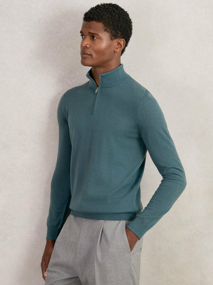Merino Wool Half Zip Jumper in Orion Blue | Reiss Men Exclusive