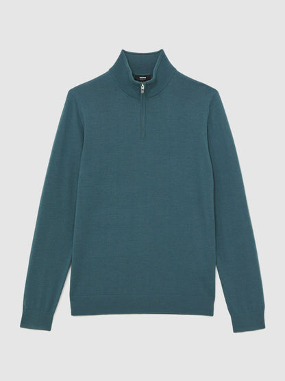 Merino Wool Half Zip Jumper in Orion Blue | Reiss Men Exclusive