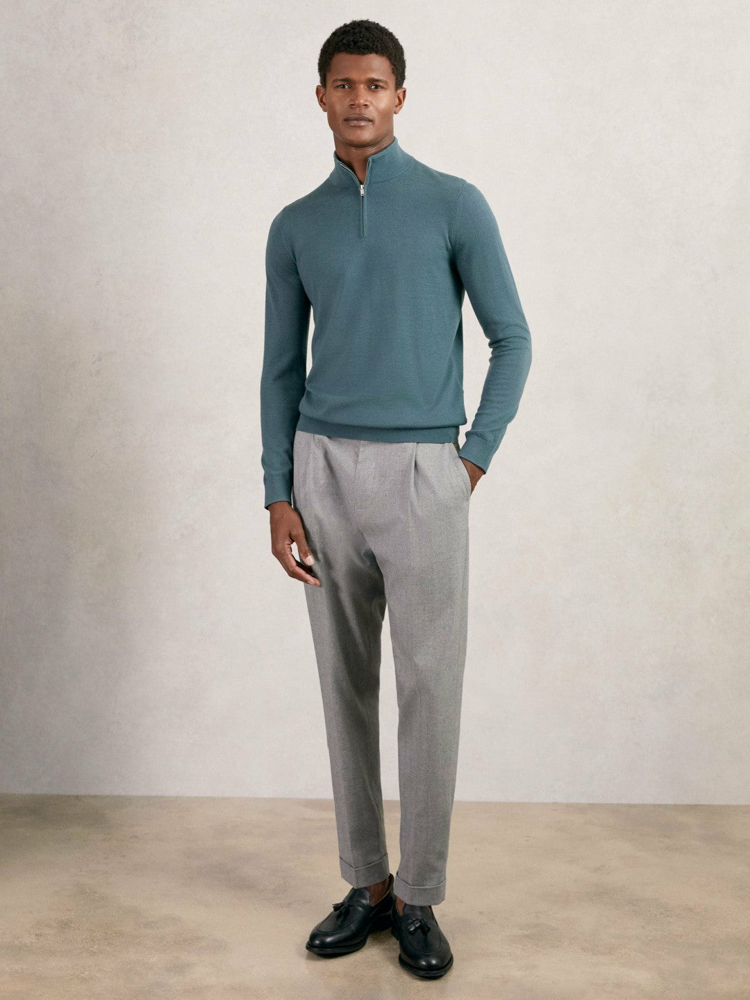 Merino Wool Half Zip Jumper in Orion Blue | Reiss Men Exclusive