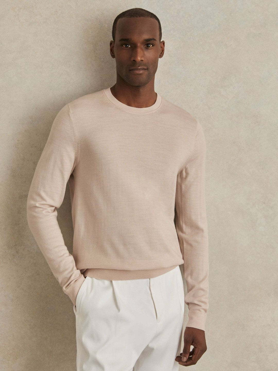 Merino-Wool Crew-Neck Jumper in Beige | Reiss Men Popular