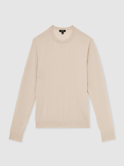 Merino-Wool Crew-Neck Jumper in Beige | Reiss Men Popular