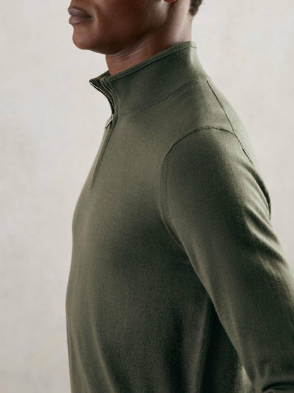 Merino Wool Half-Zip Jumper in Kale Green | Reiss Men Best Seller