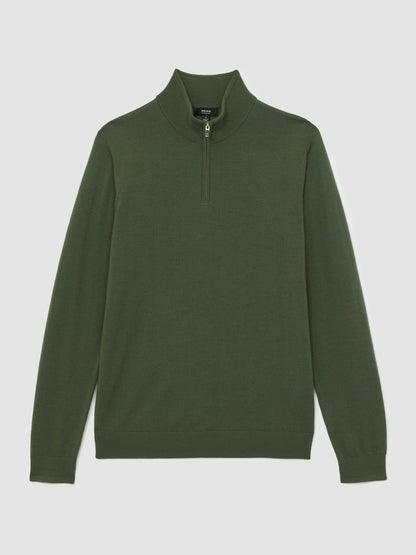Merino Wool Half-Zip Jumper in Kale Green | Reiss Men Best Seller