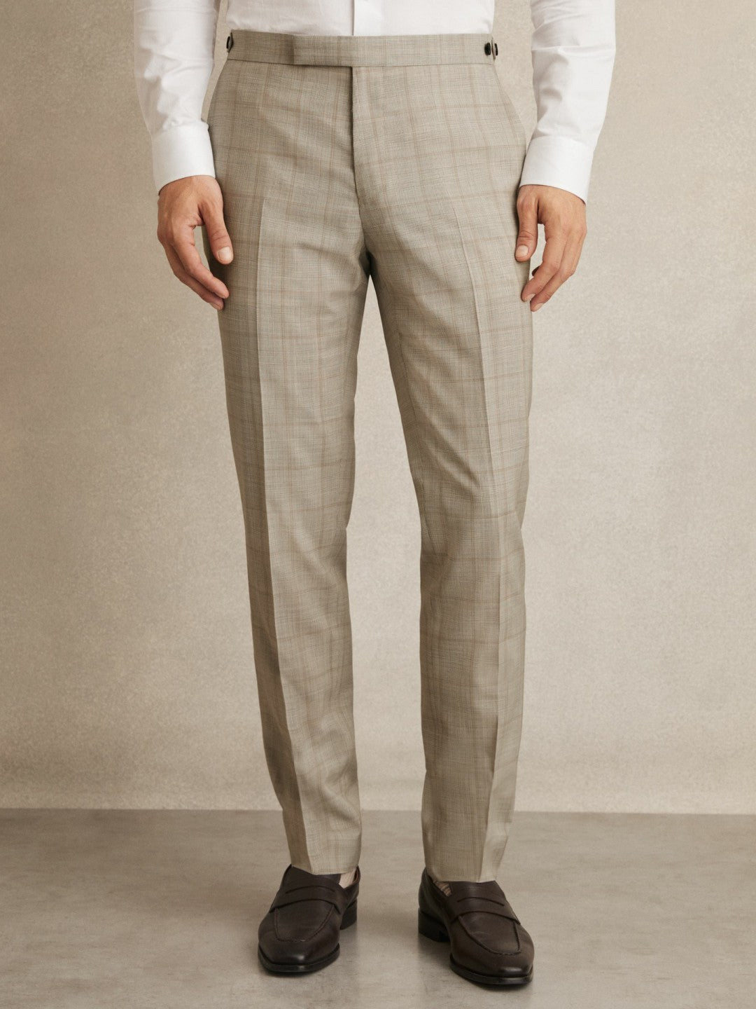 Slim-Fit Wool Check Suit Trousers in Oatmeal Brown | Reiss Men Best Seller