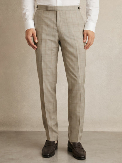 Slim-Fit Wool Check Suit Trousers in Oatmeal Brown | Reiss Men Best Seller