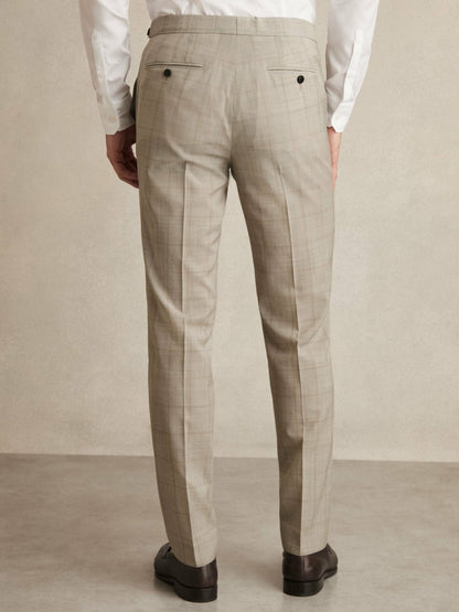 Slim-Fit Wool Check Suit Trousers in Oatmeal Brown | Reiss Men Best Seller