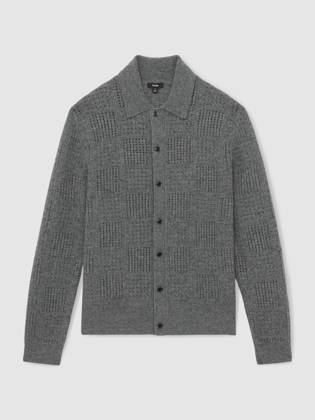 Wool Button Through Pointelle Shirt in Mid Grey | Reiss Men Best Seller