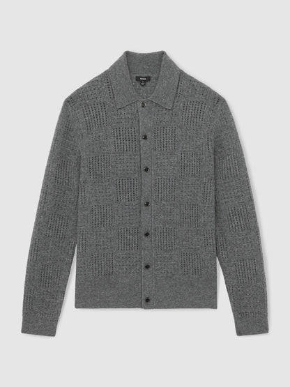 Wool Button Through Pointelle Shirt in Mid Grey | Reiss Men Best Seller