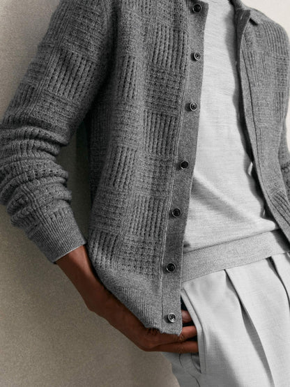 Wool Button Through Pointelle Shirt in Mid Grey | Reiss Men Best Seller