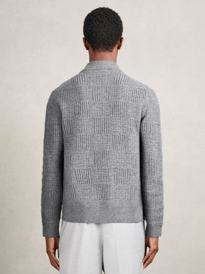 Wool Button Through Pointelle Shirt in Mid Grey | Reiss Men Best Seller